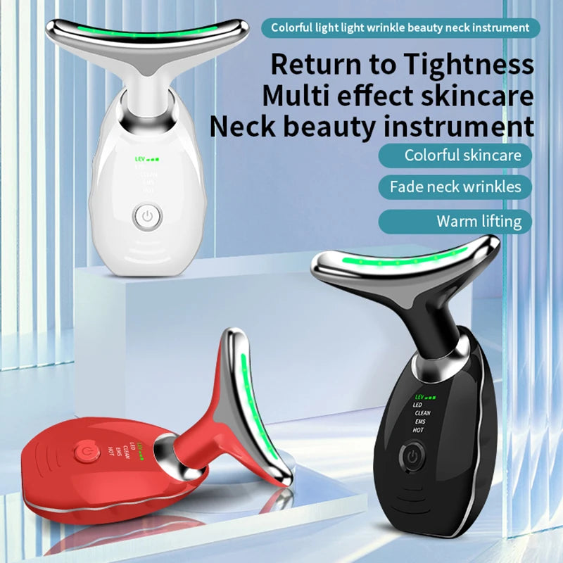 Electric Microcurrent Wrinkle Remover LED Photon Face Neck Beauty Device for Woman EMS Thermal Neck Lifting and Tighten Massager
