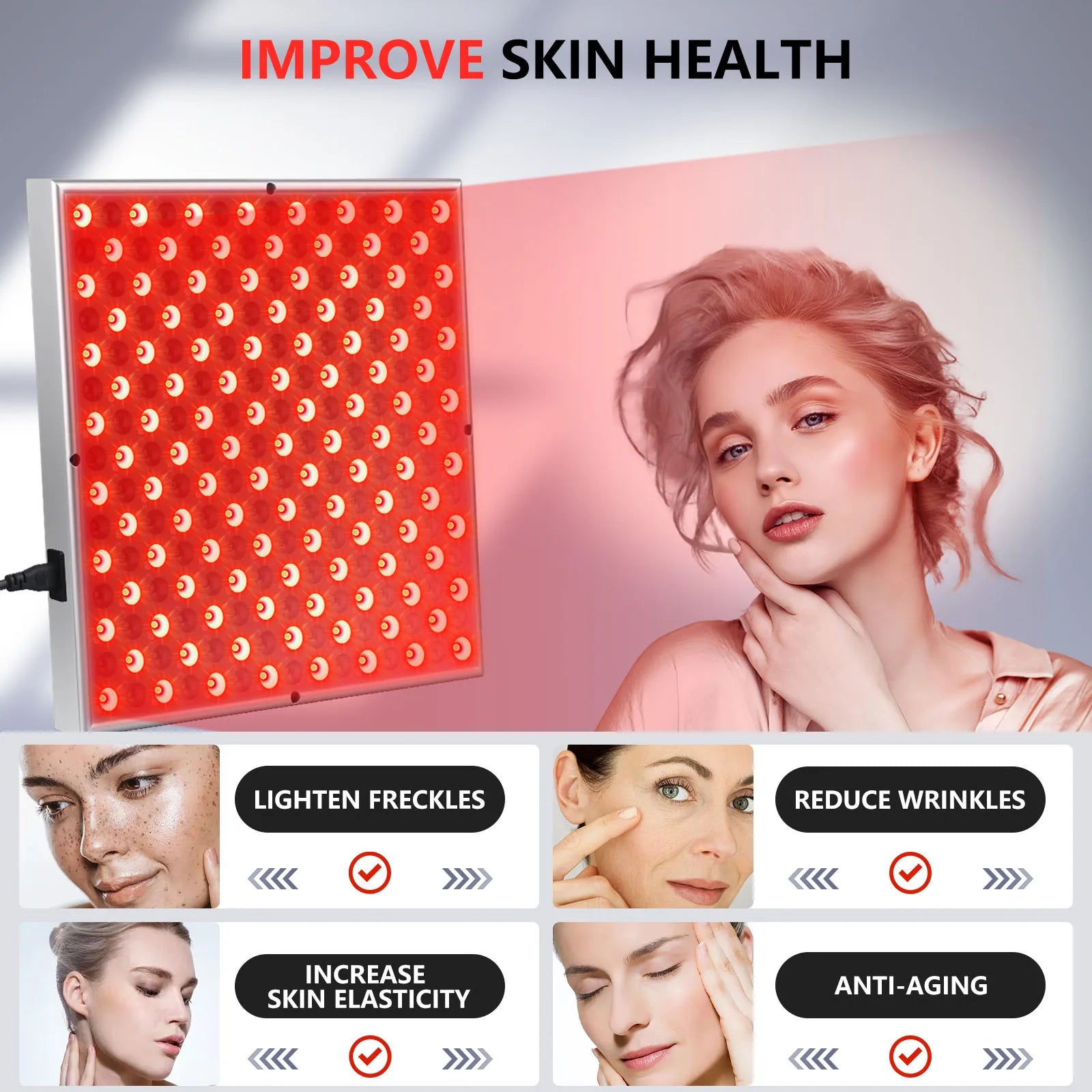 225pcs LED Red Light Panel Lamp For Facial Anti Aging Skin Care Beauty LED Light Body Pain Relief 850nm Near Infrared Heating